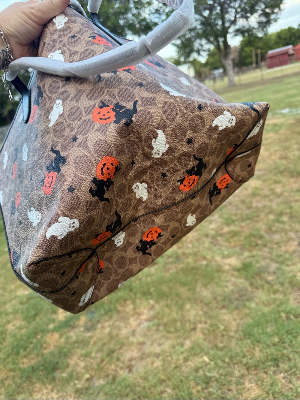 Coach Brown Halloween Ghost & Pumpkin Tote with Black Handles - Picture 10 of 13